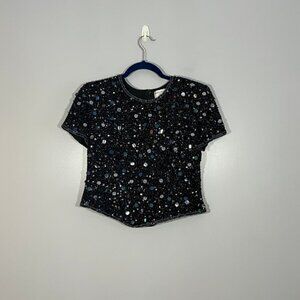 Vintage 100% Silk Sequin and Beaded Formal Short Sleeve Blouse